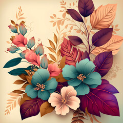 Retro wallpaper with floral, Vintage Background - AI Generative.