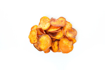 Concept of tasty food - sweet potato fries, isolated on white background