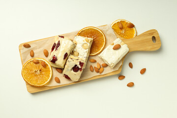Concept of tasty food, nougat, top view