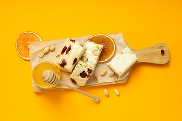 Concept of tasty food, nougat, top view