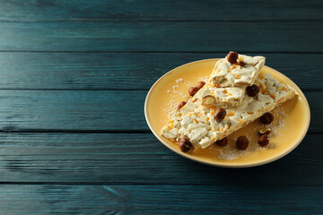 Concept of tasty food, nougat, space for text