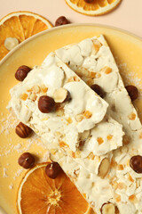 Concept of tasty food, nougat, close up