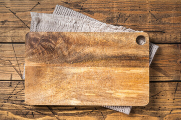 Empty rustic wood cutting board texture, healthy cooking background. Wooden background. Top view....