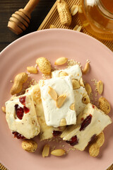 Concept of tasty sweet food, tasty nougat