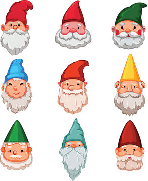 Garden Gnome Set Cartoon Vector Illustration