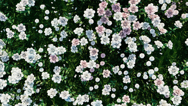 Floral Wallpaper with Light Pink, Light Blue and White Roses. Romantic Spring Background with Multicolored Flowers.