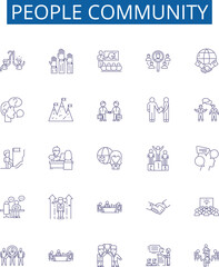 People community line icons signs set. Design collection of Community, People, Network, Group, Communitas, Linkage, Unity, Fellowship outline concept vector illustrations