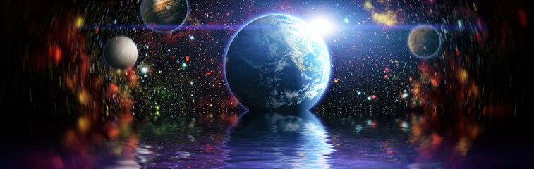 Planet reflected in water from space showing all they beauty. Extremely detailed image