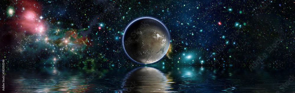 Wall mural planet reflected in water from space showing all they beauty. extremely detailed image