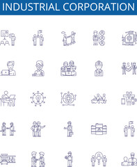 Industrial corporation line icons signs set. Design collection of Industry, Corporation, Manufacturing, Industrialization, Industry Corporation, Production, Commercially, Enterprises outline concept
