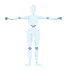 Humanoid robot exercising semi flat color vector character. Human-like dance movement. Editable full body figure on white. Simple cartoon style spot illustration for web graphic design and animation