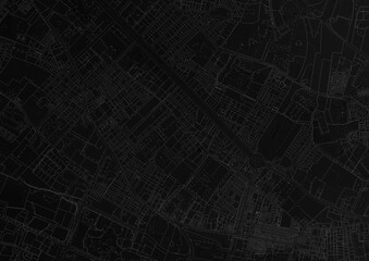 Urbanisme et territoire - plan cadastral avec limites de parcelles et bâtiments du centre ville d'une métropole sur fond noir