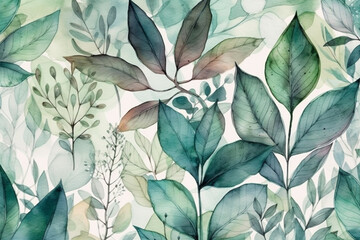 Naklejka na ściany i meble Botanical watercolor wallpaper pattern. generative ai 