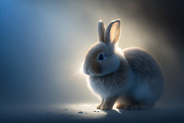White Rabbit and Blue Background, Generative AI

