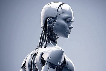 Futuristic Female White Humanoid Robot, AI-Generated