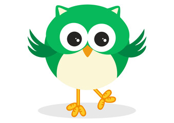 Cute green owl isolated on white