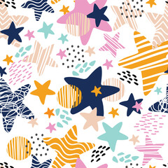 Seamless pattern with stars in trendy colors vector