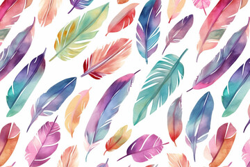 Fototapeta na wymiar flat watercolor feather repeating pattern. generative ai 