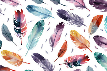 flat watercolor feather repeating pattern. generative ai 