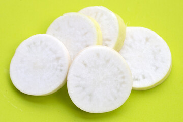 Sliced Japanese daikon. Fresh vegetables