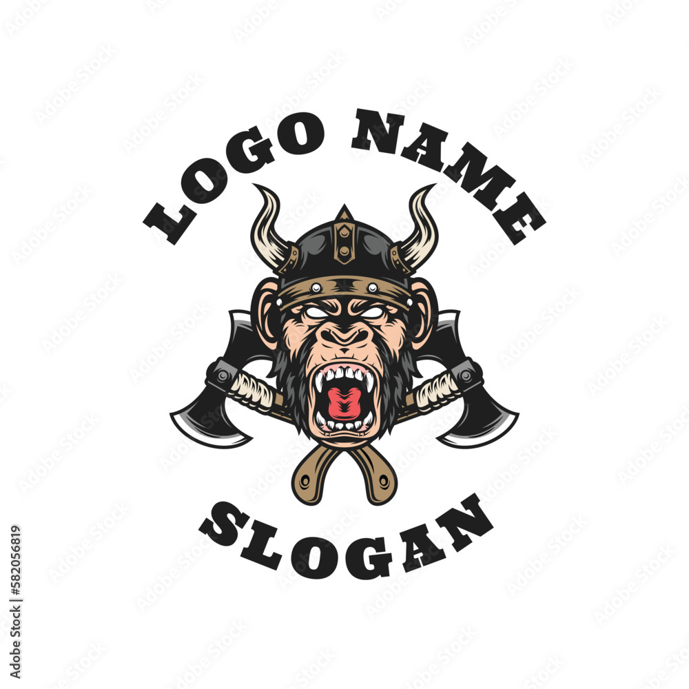 Wall mural Chimp Viking Graphic Logo Design