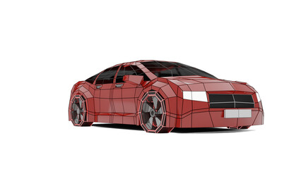red car isolated made in 3d wireframe