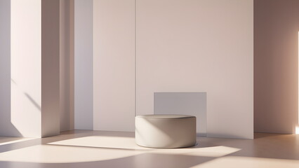 Obraz na płótnie Canvas Podium abstract studio room with geometric platform for mockup display minimalistic wall scene for products showcase, Promotion display Generative AI