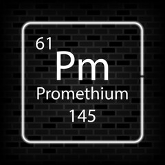 Promethium neon symbol. Chemical element of the periodic table. Vector illustration.