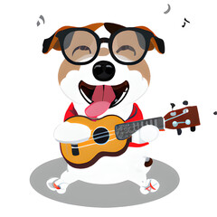 A dog who wears glasses and plays the ukulele