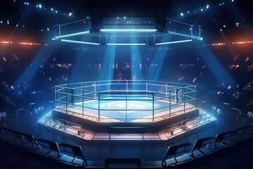 Ring octagon, arena for boxing fight and MMA . Generative AI - obrazy, fototapety, plakaty