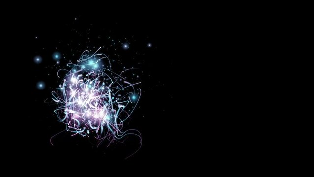 Background material of lines and particles drawn in the left half.