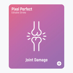 Joint damage, arthritis, inflammation. Thin line icon. Pixel perfect, editable stroke. Vector illustration.