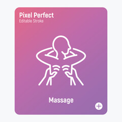 Massage, rehabilitation treatment. Physiotherapy thin line icon. Pixel perfect, editable stroke. Vector illustration.