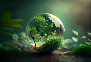 Obraz na płótnie Canvas green planet earth in crystal ball. generative ai 