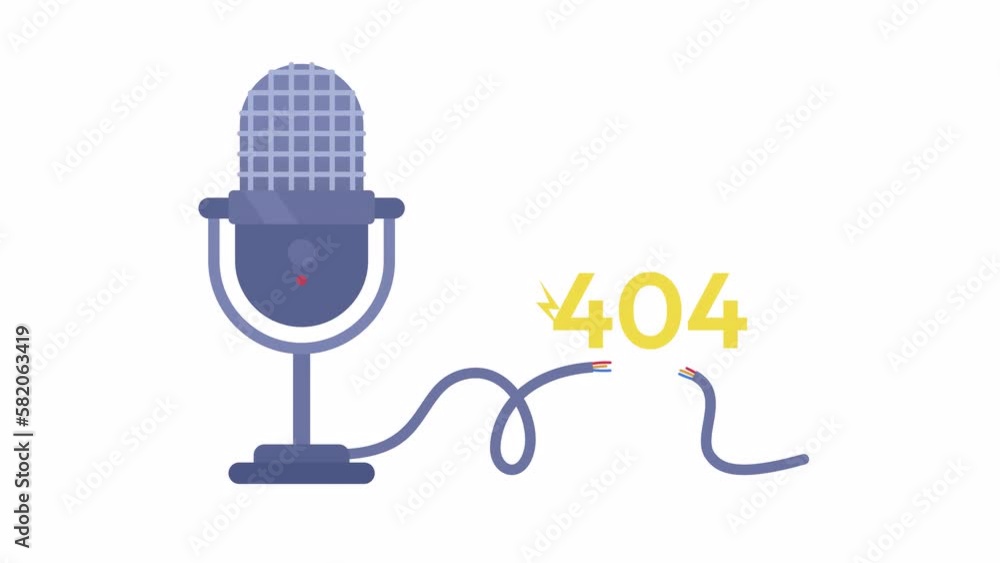 Aufkleber animated disconnected mic 404 error. device with short circuit. empty state 4k video footage with al