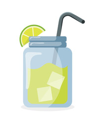 Jar with fruit juice. Glass for cocktails