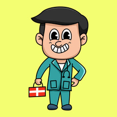 cute health carton illustrations, doctors and medical equipment