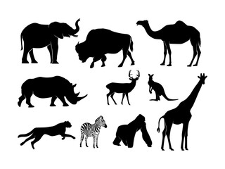 Set of Animals Silhouette Isolated on a white background - Vector Illustration pt 2