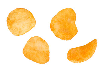 A set of potato chips isolated on a transparent background.