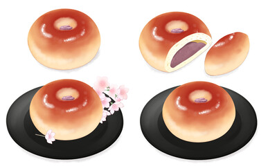 イラスト素材 春の桜あんパン4種セット  白背景 色違い・差分あり