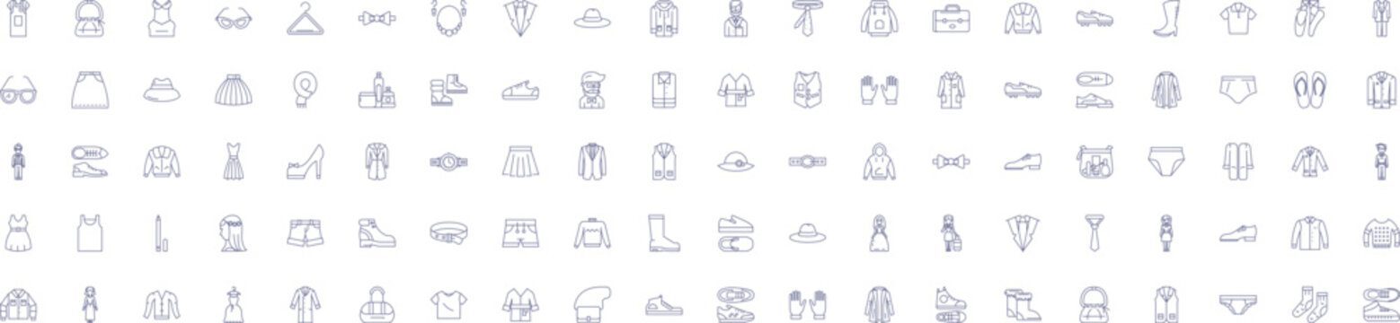 Fashion market line icons signs set. Design collection of Clothing, Garment, Runway, Style, Trend, Boutique, Design, Accessories outline concept vector illustrations