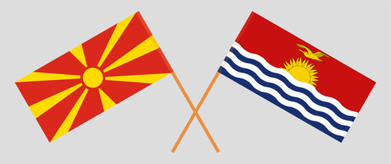 Crossed flags of North Macedonia and Kiribati. Official colors. Correct proportion