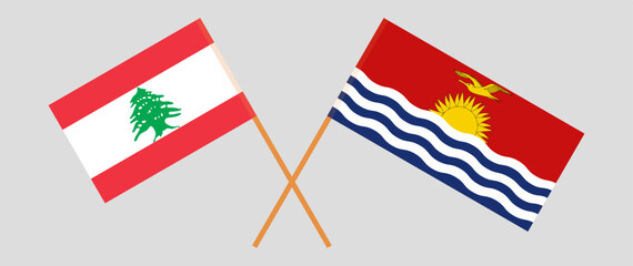 Crossed flags of the Lebanon and Kiribati. Official colors. Correct proportion