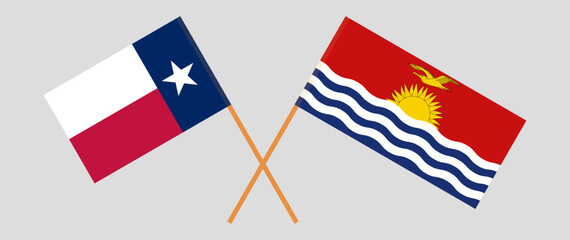 Crossed flags of The State of Texas and Kiribati. Official colors. Correct proportion