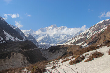 Mountain, Himalaya, Sun rays, landscape scenery. The Great Himalayas or Greater Himalayas is the...