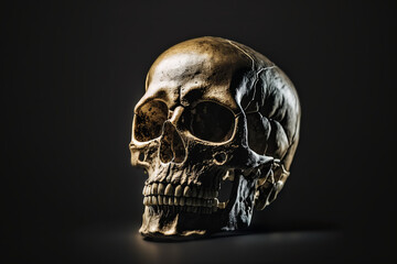 Realistic skull isolated in black background created with an ai generative ai technology