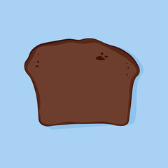Slice of black baked bread on a blue background