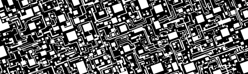 Abstract technology background with lines and circuits. Black and white design conveys modern, technical concept with high connectivity. Vector