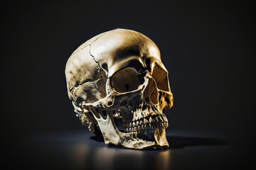 Obraz na płótnie Canvas Realistic skull isolated in black background created with an ai generative ai technology