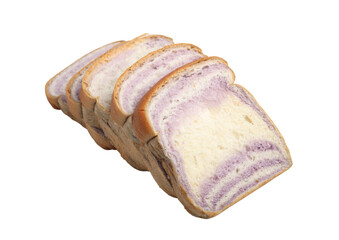 Taro slices of bread on a white background